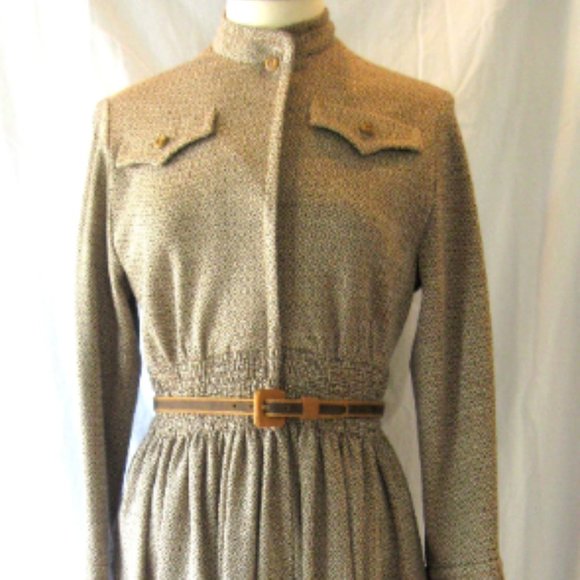 Vintage JAMES GALANOS Couture Tailored Brown Knit Midi Dress, Sz 8 - Picture 1 of 9